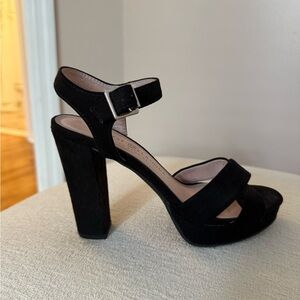 Chinese Laundry Black Suede Block Heel Sandals